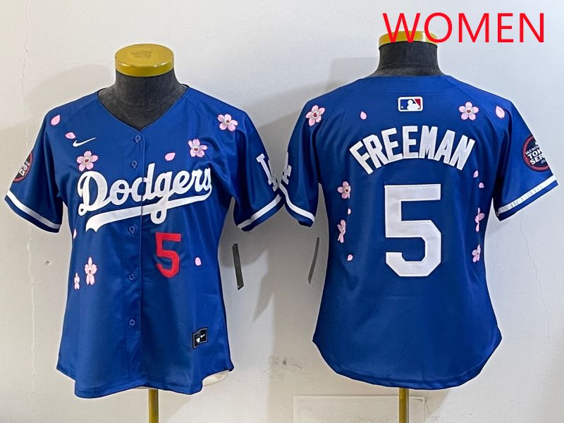 Women Los Angeles Dodgers #5 Freeman Blue Sakura Edition 2025 Nike MLB Jersey style 6